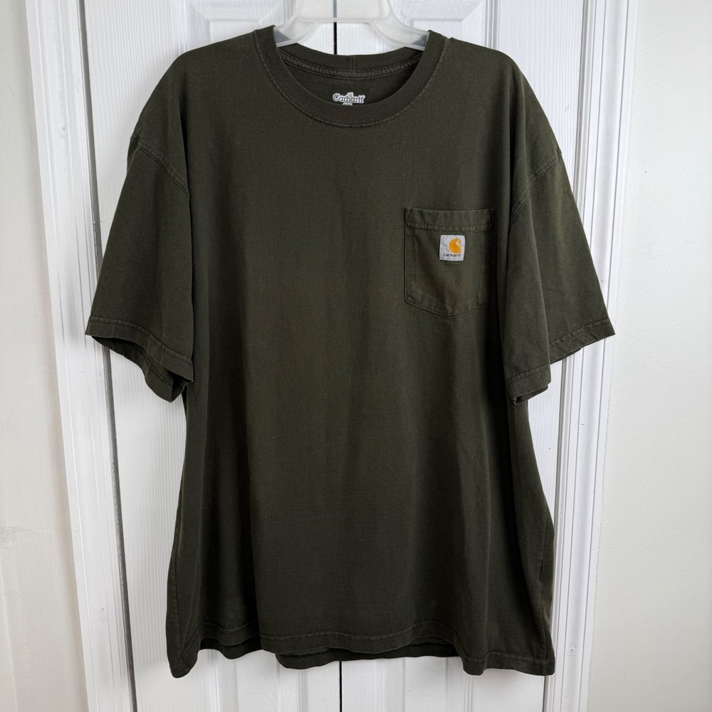 Carhartt 2XL Pocket T‎ Shirt Workwear K87 Olive Green Heavyweight Cotton Tee